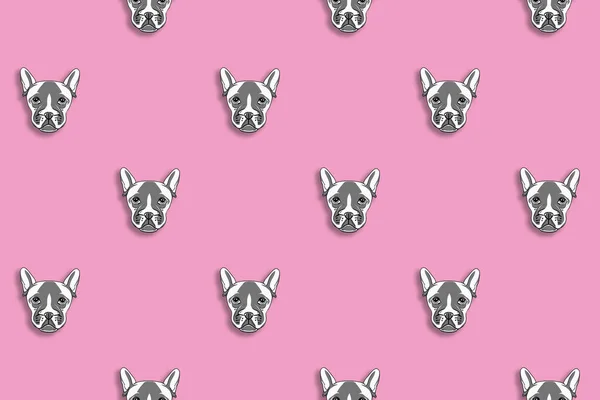 Patroon Met Het Beeld Van Een Hond Pastel Paarse Achtergrond — Stockfoto