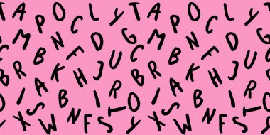 Klavye sembolleri ile şablon. Bir dizi mektup. Yüzey şablonu. Pastel mor arka plan. Yatay görüntü. Siteye eklenmek için pankart.