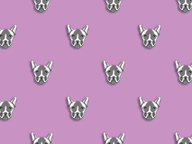 Bir köpek suretinde desen. Mor renkli pastel arkaplan. Yatay resim.