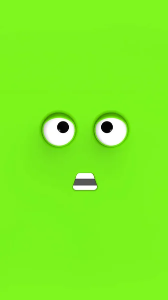 Зеленое Лицо Милого Персонажа Симпатичное Лицо Тупое Лицо Эмоциональный Сюрприз — стоковое фото