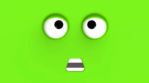 Green Face Cute Character Cute Face Stupid Face Emotion Surprise — Stock Photo, Image