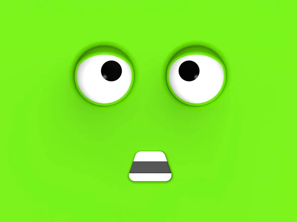 Zelená Tvář Roztomilého Charakteru Hezká Tvářička Pitomá Tvář Emocionální Překvapení — Stock fotografie