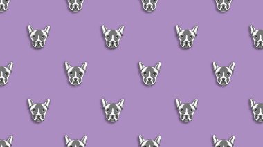 Bir köpek suretinde desen. Pastel menekşe arka plan. Yatay resim.