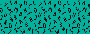 Klavye sembolleri ile şablon. Bir dizi mektup. Yüzey şablonu. yeşil mavi arka plan. Yatay görüntü. Siteye eklenmek için pankart.