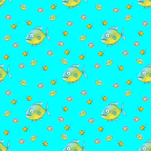 Seamless Pattern Set Fish Sea River Fish Square Image — Stock Photo, Image