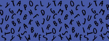 Klavye sembolleri ile şablon. Bir dizi mektup. Yüzey şablonu. Mor mavi arka plan. Yatay görüntü. Siteye eklenmek için pankart.