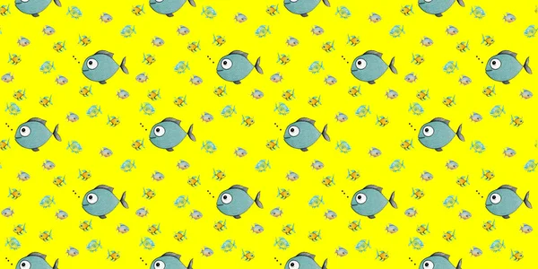 Безшовний Візерунок Набір Рибою Морська Річкова Риба Горизонтальне Зображення Банер — стокове фото