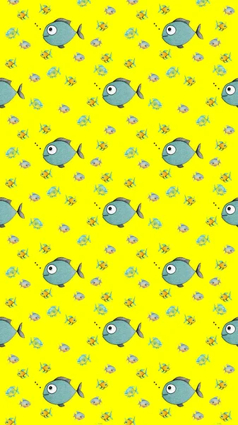 Seamless Pattern Set Fish Sea River Fish Vertical Image — Stock Photo, Image