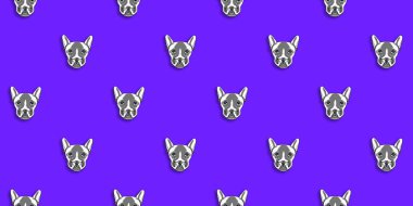 Bir köpek suretinde desen. mavi arka plan. Yatay görüntü. Siteye eklenmek için pankart.