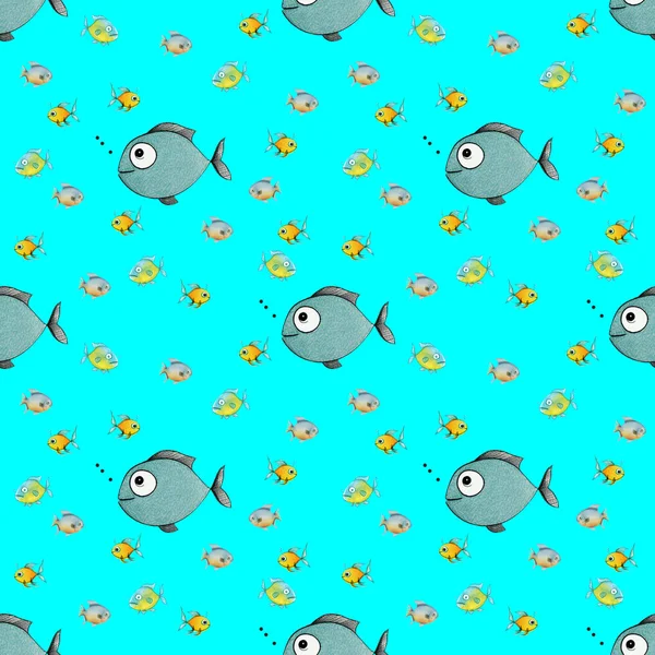 Seamless Pattern Set Fish Sea River Fish Square Image — Stock Photo, Image