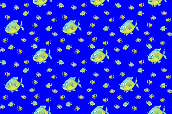 Vzor Sada Rybami Mořské Říční Ryby Vodorovný Obrázek — Stock fotografie