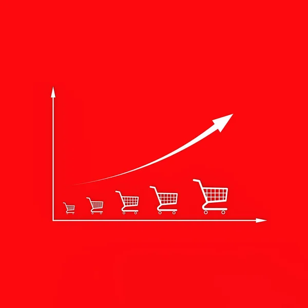 The schedule of price increases in the form of carts from the supermarket. Demand-driven price increase. Inflationary pressure. Cost surge. Square image. 3D image. 3D rendering.