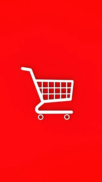 赤の背景に隔離されたスーパーから食料品のカート 買い物と販売のシンボル 卸売販売と購入という概念です 垂直画像 — ストック写真