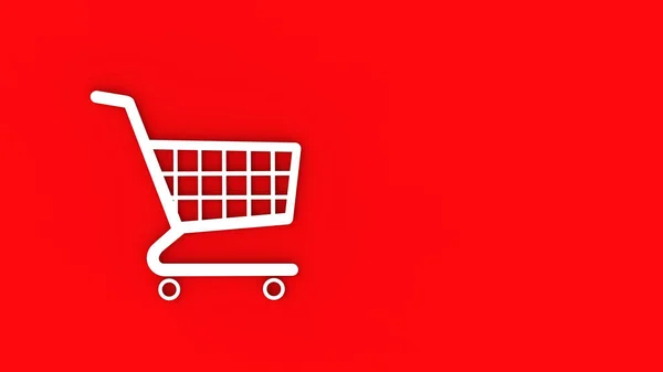 Vozík Potravinami Supermarketu Izolovaný Červeném Pozadí Nákupní Prodejní Symbol Koncept — Stock fotografie