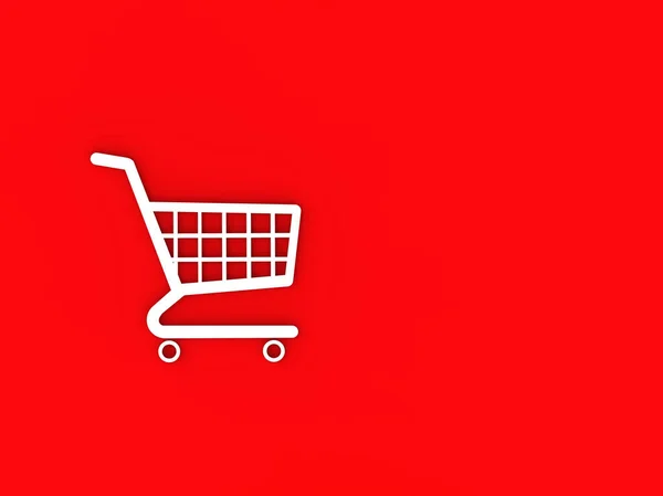Carrito Tienda Comestibles Supermercado Aislado Sobre Fondo Rojo Símbolo Compra — Foto de Stock