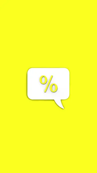 白色のメッセージボード上の薄い黄色のパーセント記号 利息の引き出し信号 割引通知 黄色の背景にメッセージ 縦の画像 3D画像 3Dレンダリング — ストック写真