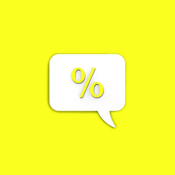 白色のメッセージボード上の薄い黄色のパーセント記号 利息の引き出し信号 割引通知 黄色の背景にメッセージ 正方形の画像 3D画像 3Dレンダリング — ストック写真