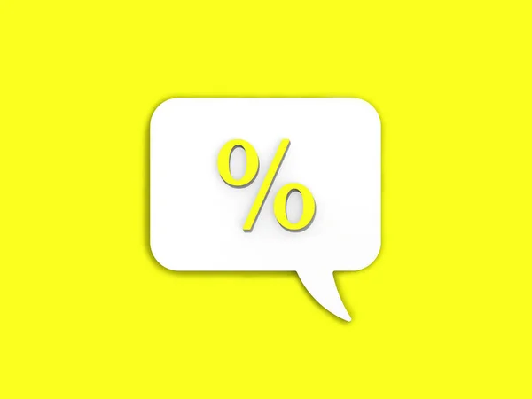 白色のメッセージボード上の薄い黄色のパーセント記号 利息の引き出し信号 割引通知 黄色の背景にメッセージ 水平画像 3D画像 3Dレンダリング — ストック写真
