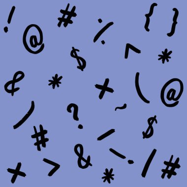 pattern with the image of keyboard symbols. Punctuation marks. Template for applying to the surface. pastel blue background. Square image.
