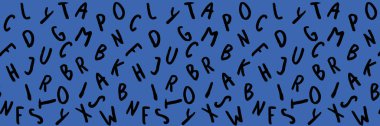 Klavye sembolleri ile şablon. Bir dizi mektup. Yüzey şablonu. mavi arka plan. Yatay görüntü. Siteye eklenmek için pankart.