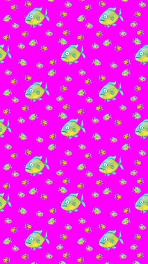 Kusursuz desen. Balıklarla dolu. Deniz ve nehir balığı. Dikey resim.