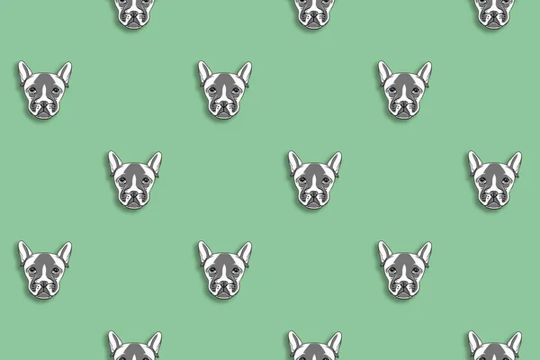 Płynny Wzór Wizerunkiem Psa Pastelowe Zielone Tło Obraz Poziomy — Zdjęcie stockowe