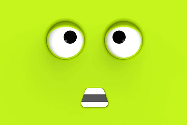 Rosto Verde Personagem Bonito Cara Gira Cara Estúpida Emoção Surpresa — Fotografia de Stock