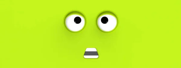 Green Face Cute Character Cute Face Stupid Face Emotion Surprise — Stock Photo, Image