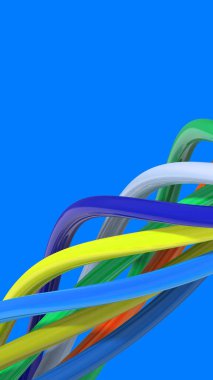 Abstract image. Elements of different colors form a spiral. Multicolored spiral. Vertical image. 3D image. 3D rendering.