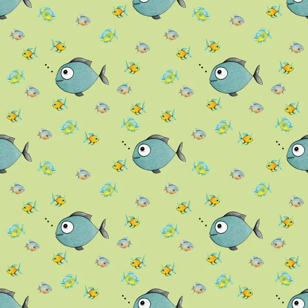 솔기없는 패턴입니다 물고기로 합니다 바다와 물고기 사각형 — 스톡 사진