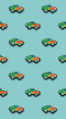 Boyanmış bir araba görüntüsü var. Bir şeyin üstüne bir şey yerleştirmek için bir şablon. Dikey resim.