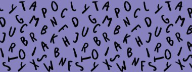 Klavye sembolleri ile şablon. Bir dizi mektup. Yüzey şablonu. Mavi menekşe arka plan. Yatay görüntü. Siteye eklenmek için pankart.