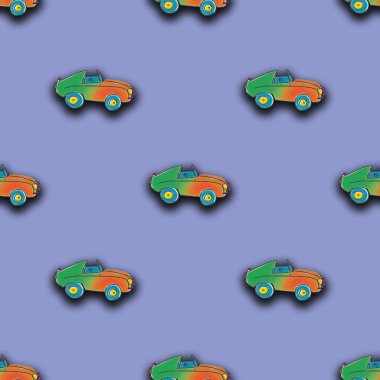 Kusursuz desenli, boyalı bir araba görüntüsü. Bir şeyin üstüne bir şey yerleştirmek için bir şablon. Kare resim.