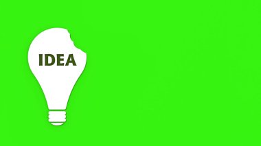 a white bitten light bulb with the inscription idea on a green background. teeth marks stealing an idea. plagiarism. copying other people's works. horizontal image. 3D image. 3D rendering.