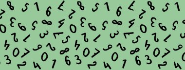 Klavye sembolleri ile şablon. Bir dizi sayı. Yüzey şablonu. Pastel yeşil arka plan. Yatay görüntü. Siteye eklenmek için pankart.