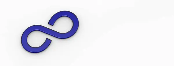 Blue infinity sign on a white background. Symbol of infinity in anything. The infinity of time. An endless cycle. Unlimited possibilities. Unity 3d image. 3D visualization. Horizontal image.
