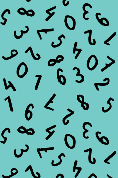 template with the image of keyboard symbols. a set of numbers. Surface template. pastel green blue background. Vertical image.