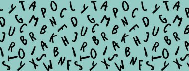 Klavye sembolleri ile şablon. Bir dizi mektup. Yüzey şablonu. Pastel yeşil arka plan. Yatay görüntü. Siteye eklenmek için pankart.