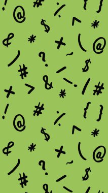 Klavye sembolleri ile desen. Noktalama işaretleri. Yüzeye uygulama şablonu. Bezelye arka planı. Dikey görüntü. Siteye eklenmek için dikey pankart.