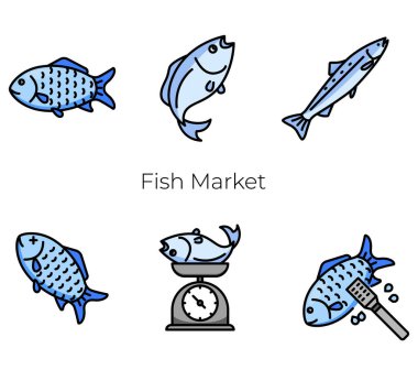 Balık mağazası, restoran, kafe menüsü, web siteleri, sunumlar, kitaplar için balık simgesi.