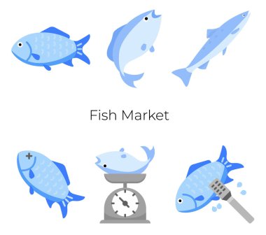 Balık mağazası, restoran, kafe menüsü, web siteleri, sunumlar, kitaplar için balık simgesi.