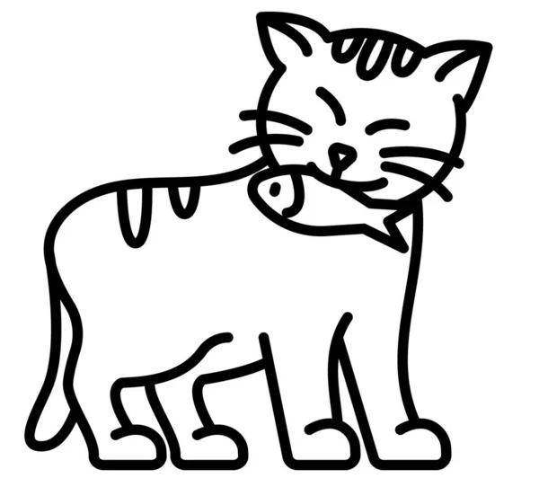 Illustration Einer Katze Beim Fischfang — Stockvektor