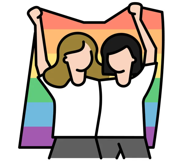 Two Women Holding Rainbow Flag Modern Concept Icon Website App — Stock Vector