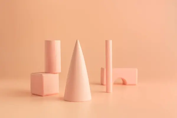 Set Forme Geometriche Sul Tavolo Colorato Peach Fuzz Colore Dell Fotografia Stock