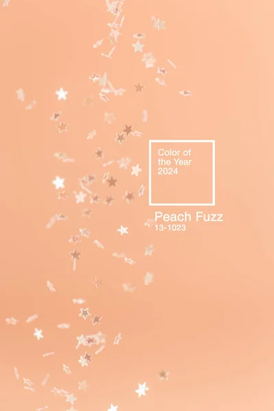 Astratto Sfondo Minimalista Con Brillantini Stella Cadente Colorato Peach Fuzz Fotografia Stock