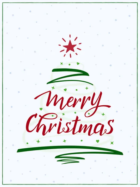 Feliz Natal Manuscrito Lettering Caligrafia Escova Moderna Uma Árvore Natal — Vetor de Stock