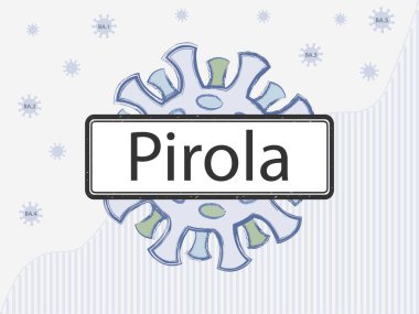 İşaretteki pirola. Coronovirus ve farklı renkte proteinler mutasyonları sembolize ediyor. covid-19 durum istatistiklerinin arka planına karşı yeni Omicron alt değişkeni BA.2.86.