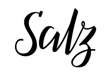 Kelime Salz, yani Tuz Almanca, modern fırça mürekkebi kaligrafisi. Beyaz arkaplanda siyah izole edilmiş metin. El yazısıyla yazılmış harfler. Vektör.