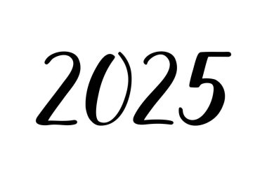 2025 el yazısı kaligrafik vektör numaraları. Beyaz üzerine siyah izole sayılar. Tebrik kartı, kartpostal, davetiye, internet, afiş, afiş, poster için. Mutlu yıllar..
