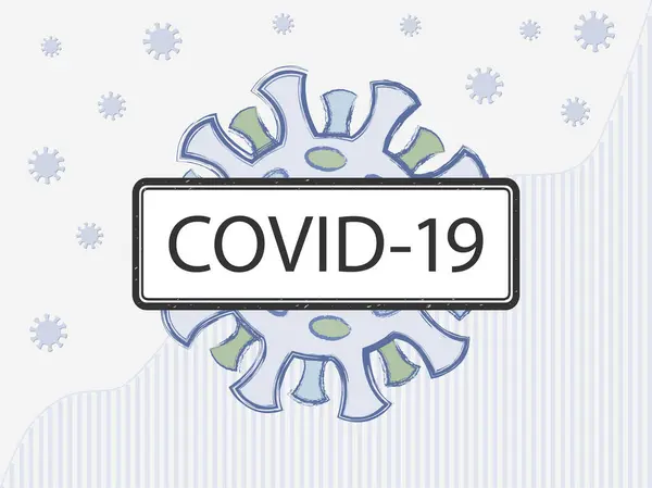 stock vector COVID-19 inscription on the sign. Against the background of COVID-19 case statistics. Illustration for a news story about covid and its new strains. Different colors of the spikes symbolize mutations.